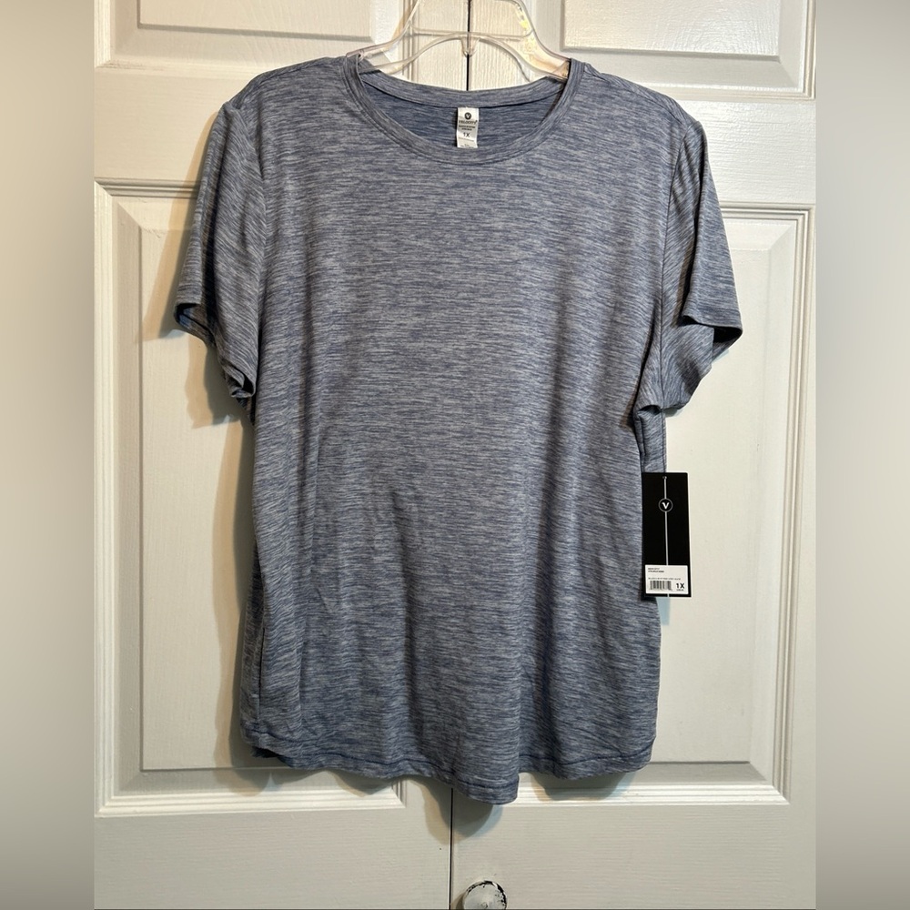NWT Velocity Blanca Crew Top T-Shirt w/Tied Open Back Size 1X Short Sleeve Blue